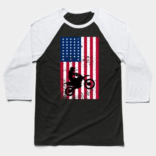 Dirt Bike American Flag 4th of july Baseball T-Shirt